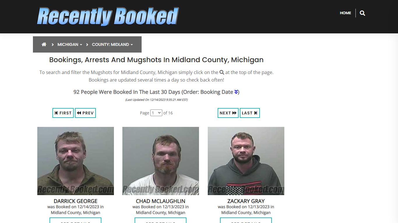 Bookings, Arrests and Mugshots in Midland County, Michigan